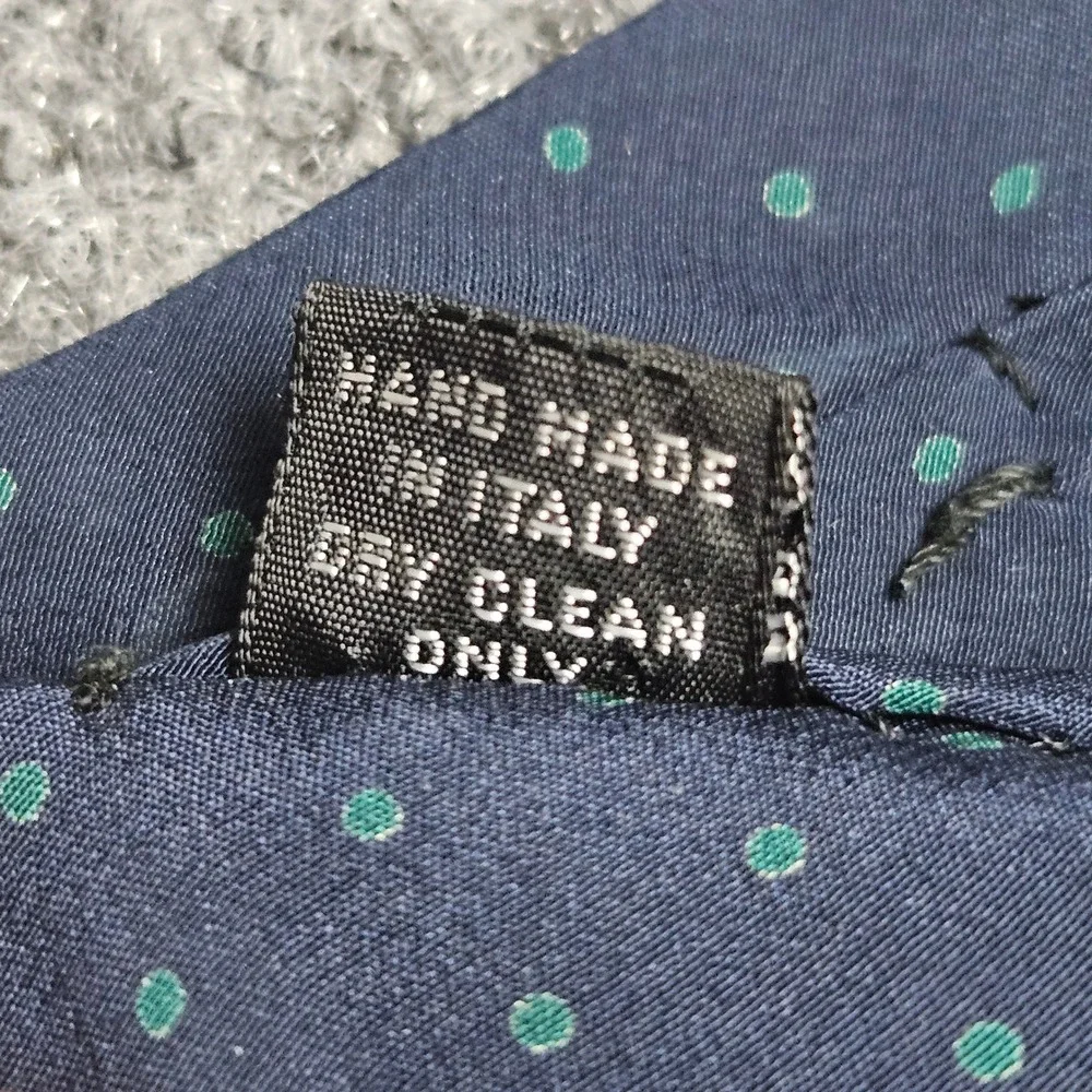 Cedrics All Silk Handmade Italy Tie Navy Blue Teal‎ Polka Dot Preppy Classic